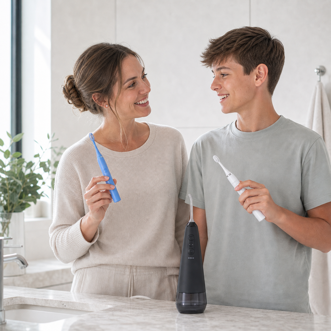 Person using a sonic toothbrush